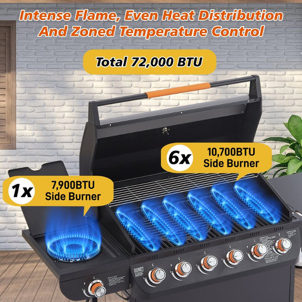 English Elm 6 Burner Propane Grill with Cast Iron Grates Side 72000 Btu Outdoor Patio W1820P341740