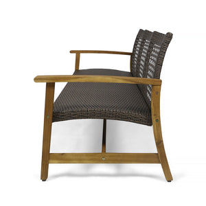 English Elm Christopher Knight Home® - Outdoor Acacia Wood Wicker 3 Seater Sofa with Iron Accents, Weather-Resistant Patio Conversation Set Natural 60395.00WTCMCA