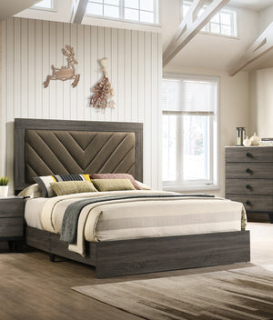 English Elm Contemporary Queen Size Bed With Stylish Upholstered Headboard - Durable Rubberwood Frame In Gray B011P236803