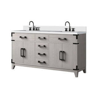 English Elm White Oak Double Bath Vanity With Cultured Marble Top & Chrome Faucet Set - Elegant Storage Solution B2731P259873-GIGA