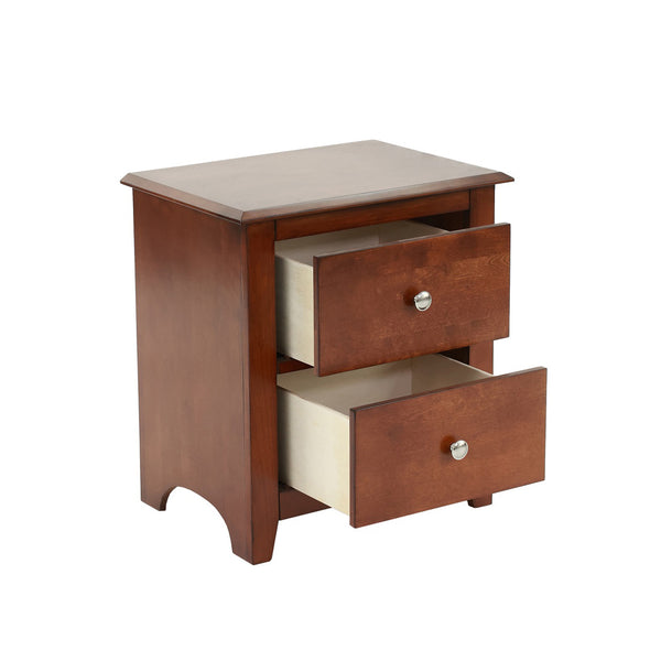 English Elm Selma Modern 2-Drawer Nightstand in Cherry Finish with Angled Wooden Legs and Ample Storage Space SR014277