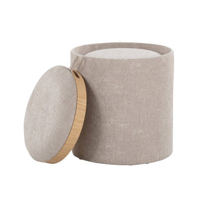 English Elm Tray Contemporary Nesting Ottoman Set - Light Brown Fabric & Natural Wood For Stylish Living Spaces B202P223751-GIGA