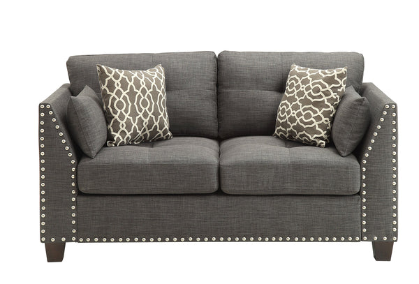 English Elm Light Loveseat in Charcoal Linen with 4 Plush Pillows, Buttonless Tufted Modern Sofa for Cozy Lounging (59") B062P215426