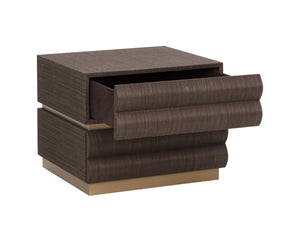 Sunpan SUBIRA Nightstand - Luxurious Chocolate Raffia Design with Velvet-Lined Drawers & Brass Accents 112309