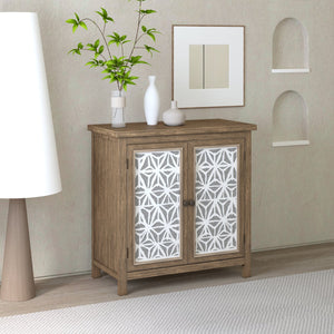 English Elm Rustic Vintage Wood Storage Cabinet with Metal Frame & Linen Doors, Dustproof Geometric Design, Easy Assembly W808P245584