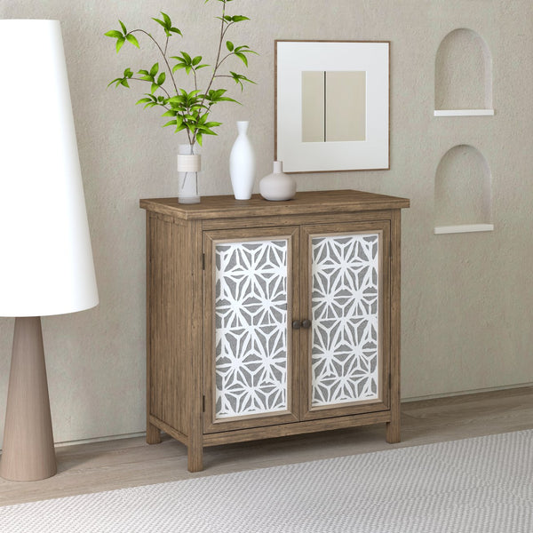 English Elm Rustic Vintage Wood Storage Cabinet with Metal Frame & Linen Doors, Dustproof Geometric Design, Easy Assembly W808P245584