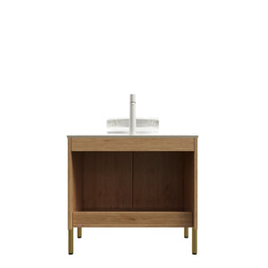 English Elm Turio Freestanding Bathroom Vanity Plywood Cabinet Sintered Stone Top Glass Basin W2615S00642