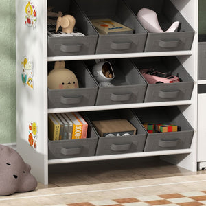 English Elm Qaba Kids Toy Organizer with 11 Fabric Bins Open Shelves and Cabinet in White W2225P485641