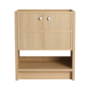 English Elm 30" Freestanding modern oak bathroom vanity with integrated basin, soft-close doors & open shelf storage, plywood construction W1972P268403
