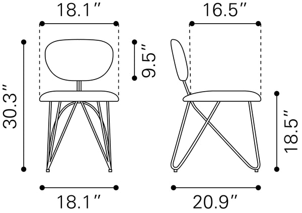 Novi Dining Chair - Set of 2 Maroon Brown 110018 Zuo Modern