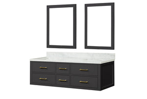 English Elm Black Double Bath Vanity 60 in. W x 22 in. D with Carrara Marble Top, Soft-Close Drawers & Mirrors B2731S01565