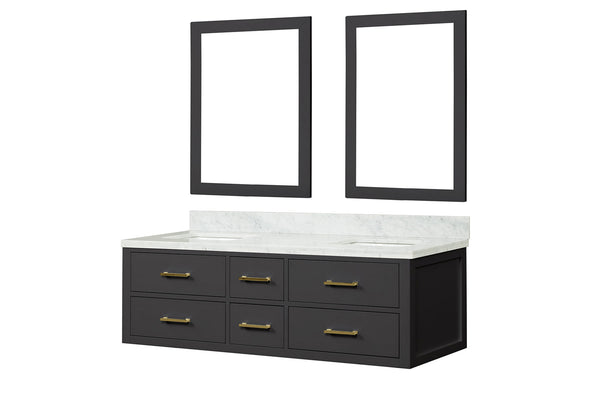 English Elm Black Double Bath Vanity 60 in. W x 22 in. D with Carrara Marble Top, Soft-Close Drawers & Mirrors B2731S01565