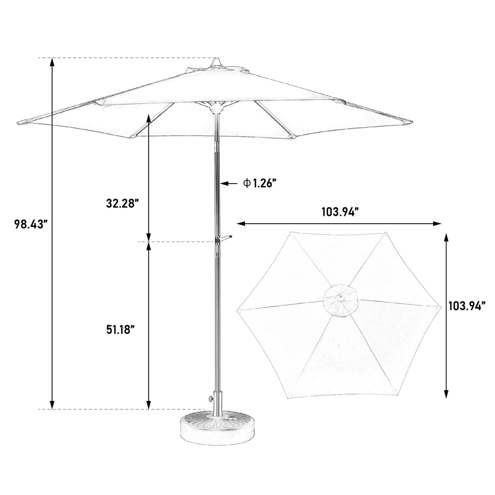 English Elm 9FT Outdoor Patio Umbrella with Crank & Push Button Tilt, 6 Steel Ribs for Strong Shade at Poolside and Backyard Dark Green W640P234572