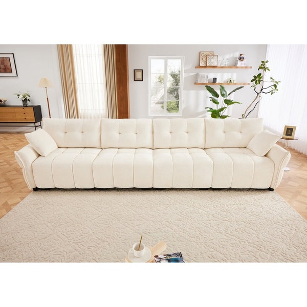 English Elm Modern Four Seat Chenille Sofa Solid Wood Frame Tufted Arms for Living Rooms Lounges White W714S01656