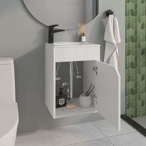 English Elm Bathroom Compact Vanity with Sink and Single Door Cabinet, Engineered Wood, Modern Minimalist Design White 25.98 L x 18.9 W x 11.02 H B097P350308