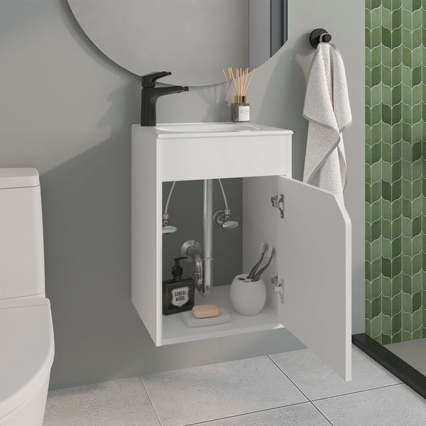 English Elm Bathroom Compact Vanity with Sink and Single Door Cabinet, Engineered Wood, Modern Minimalist Design White 25.98 L x 18.9 W x 11.02 H B097P350308