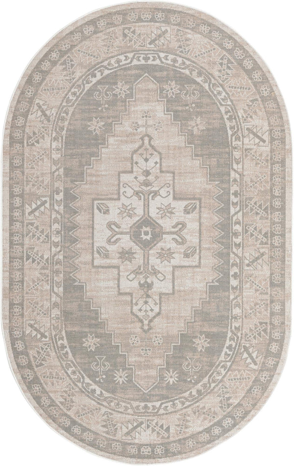 Unique Loom Whitney Geneva Machine Made Border Rug Mink, Light Brown/Ivory 5' 3" x 8' 0"
