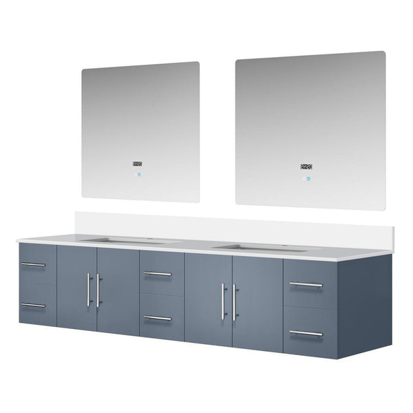 English Elm Dark Grey Double Bath Vanity 84" W x 22" D with Cultured Marble Top, Soft-Close Storage & LED Mirrors B2731S00888