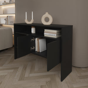 English Elm Console Table Midway Black - Engineered Wood Entryway Console with Spacious Shelf, Cabinet Storage B092P238697