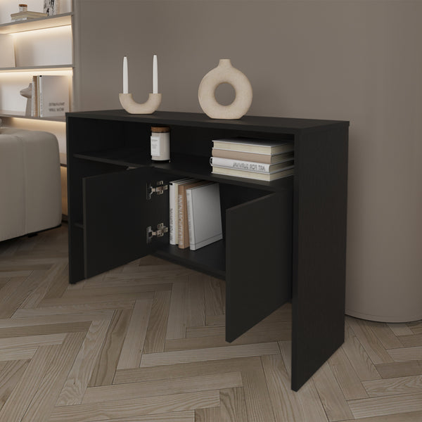 English Elm Console Table Midway Black - Engineered Wood Entryway Console with Spacious Shelf, Cabinet Storage B092P238697