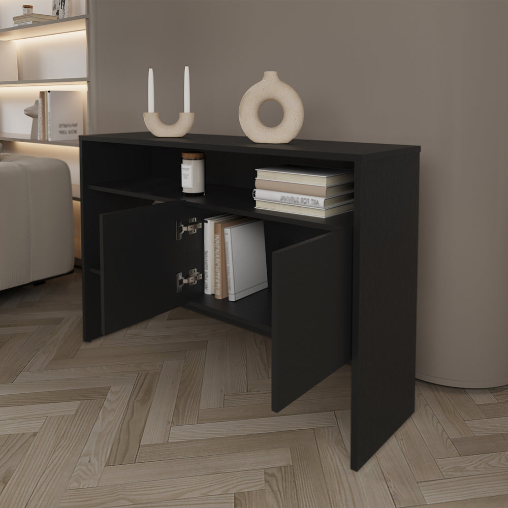 English Elm Console Table Midway Black — Slim 48.8" Engineered Wood Console with Spacious Top Shelf, Open Lower Shelf & Concealed Cabinet for Living Room Storage B092P238697