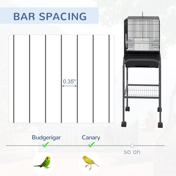 English Elm Metal Powder-coated Steel Bird Aviary Flight Cage with Rolling Stand and Swing T3971P383981