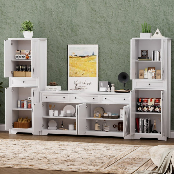 English Elm Tv Cabinet Set - Modern White Multifunctional Media Wall With Two Sideboards For Stylish Storage W1162S00017-GIGA