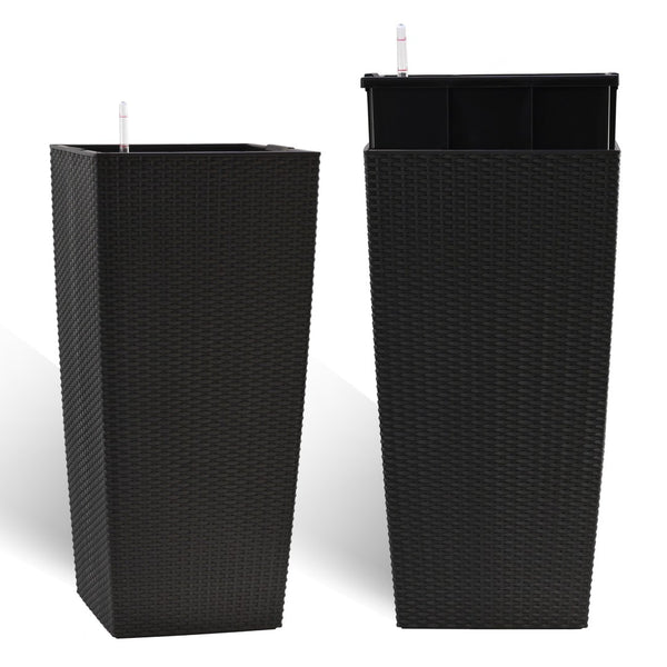 English Elm 30 Inch Tall Faux Rattan Planter Self Watering Outdoor Indoor Patio Garden Pot Black W3213P325511