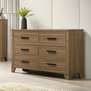 English Elm Walnut Finish 3 Piece Full Bedroom Set with Panel Bed Dresser and Mirror Transitional Wood B2741S00904