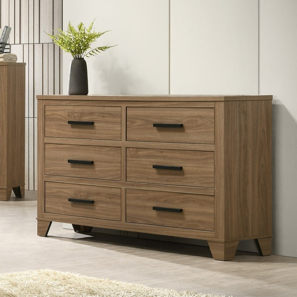English Elm Walnut Finish 3 Piece Full Bedroom Set with Panel Bed Dresser and Mirror Transitional Wood B2741S00904