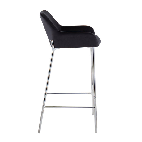 English Elm Daniella Set Of 2 Contemporary Bar Stools In Chrome And Black Velvet For Stylish Home Interiors B202S00545