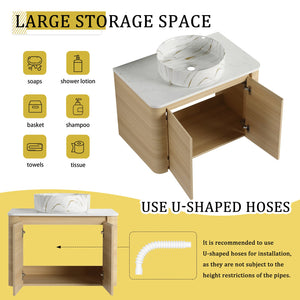 English Elm 30'' Wall-Mounted Bathroom Vanity With Elegant Ceramic Sink, Soft-Close Doors & Space-Saving Design W999S00464