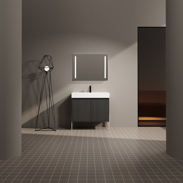 English Elm 36" Freestanding Bathroom Vanity with Durable Resin Sink and Soft-Close Cabinet Doors, Modern Storage Solution for Small Baths W1972S00014