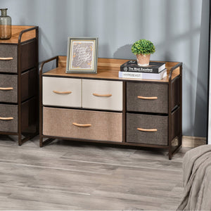 English Elm HOMCOM 5-Drawer Fabric Dresser with Wood Top — Slim Tower Organizer, Foldable Drawers, Steel Frame W2225P249993