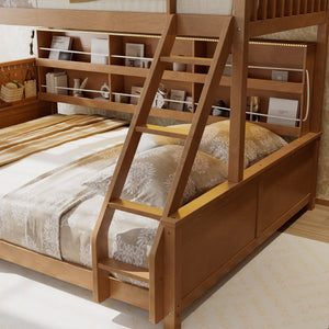 English Elm Twin Xl Over Queen Bunk Bed with Led Lighting Shelving and Pegboard Pinewood Frame Brown LT000280AAP