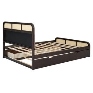 English Elm Queen Wooden Platform Bed With Trundle, 2 Storage Drawers & Padded Headboard In Espresso Finish N820S00010P-GIGA
