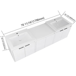 English Elm 72" Float Mount Double Sink Bathroom Vanity Glossy White Plywood Soft Close W999S00535