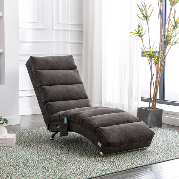 English Elm Linen Ergonomic Massage Chaise Lounge with Remote Control, 140° Recline, Heavy-Duty Frame, 5 Modes Dark Gray W39539626