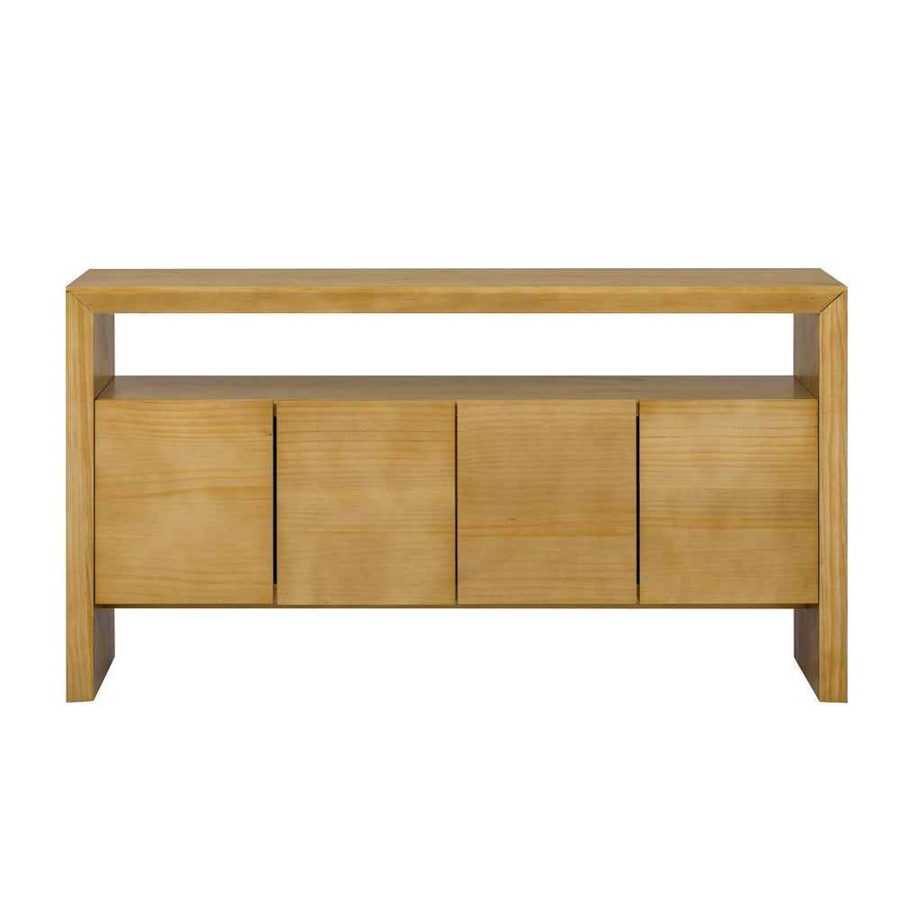 English Elm U_Style 60" Minimalist Sideboard - Durable Solid Wood Veneer Console With Open Shelf & Versatile Storage N711P289132O-GIGA