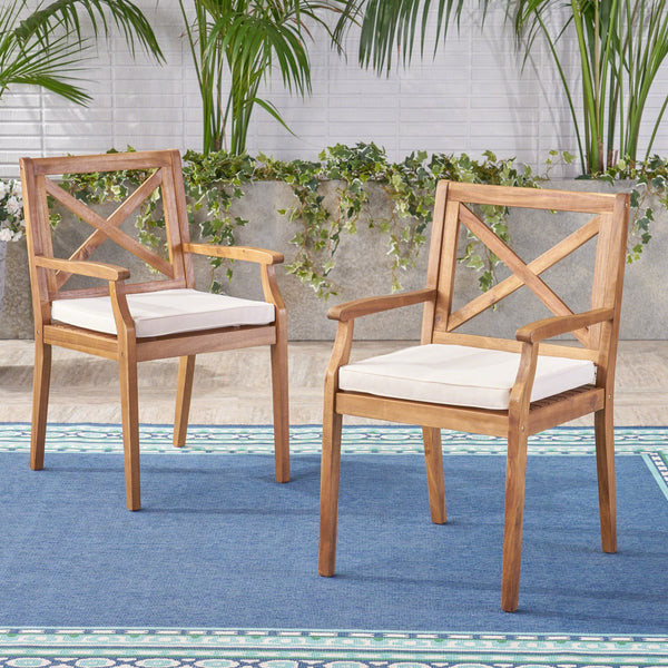 English Elm Christopher Knight Home® - PERLA Outdoor Dining Chair Set of 2 with Water‑Resistant Cushions, Acacia Wood, Comfortable Seating Cream,Teak N762P251938A