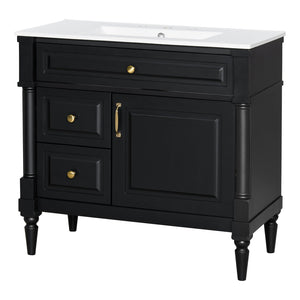 English Elm 36" Bathroom Vanity With Elegant Ceramic Sink, Adjustable Storage, And Sleek Black Finish For Modern Style N725P356064B