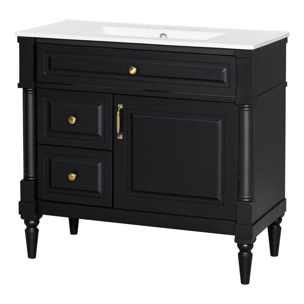 English Elm 36" Bathroom Vanity With Elegant Ceramic Sink, Adjustable Storage, And Sleek Black Finish For Modern Style N725P356064B