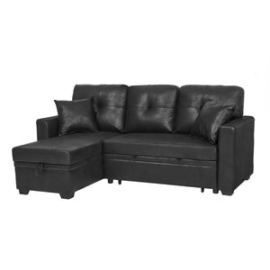 English Elm Sleeper Sectional Sofa with Storage Chaise Tufted Black Fabric L-shaped Living Room W5568S00037