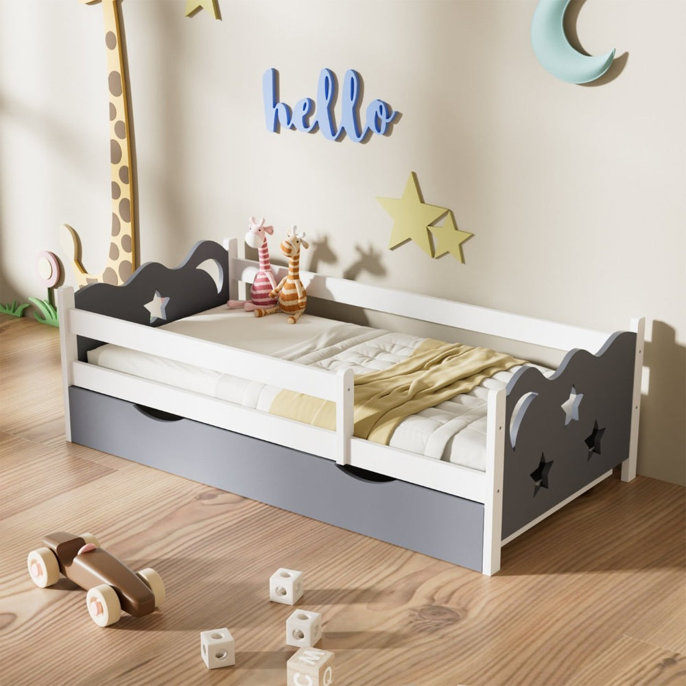 English Elm Kid's Twin Bed Frame Bamboo Mdf Build Star Moon Cutouts White Finish Toddler Bedroom W2992S00005