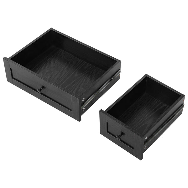 English Elm K&K 53" Farmhouse Kitchen Island with Drop Leaf, Tempered Glass Doors, Power Outlet, Rolling Cart Black N707P263637B