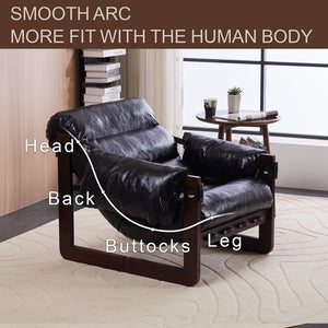 English Elm Medieval premium lounge chair with oil-waxed leather, removable cushion, mortise & tenon frame stability Antique Black W2989P328542
