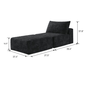 English Elm 66.9"Sofa Plush Corduroy Convertible Sleeper Chair with Pillow, No Assembly, Space-Saving Lounge Black W2824S00035