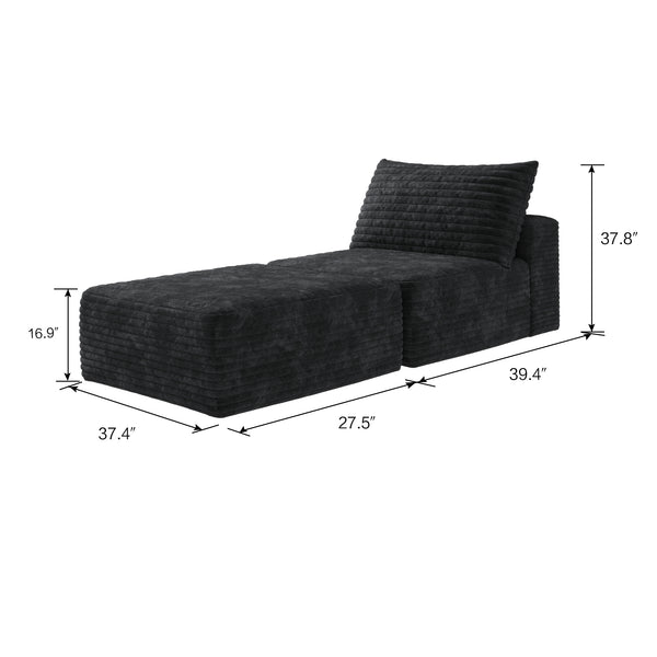English Elm 66.9"Sofa Plush Corduroy Convertible Sleeper Chair with Pillow, No Assembly, Space-Saving Lounge Black W2824S00035