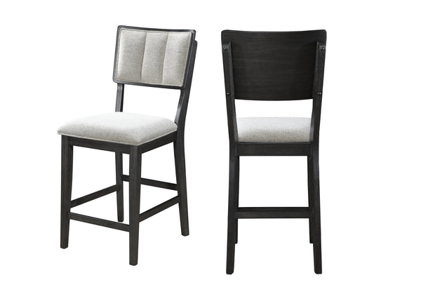 English Elm Set of 2 Light Gray Counter Height Dining Chairs with Textured Fabric, High-Back Comfort & Dark Wood Frames B2741P348879