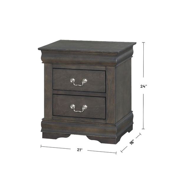 English Elm Solid Solid Pine Nightstand with 2 Drawers, Dark Gray Finish, Metal Hardware, Elegant Molding and Pull Handles for Stylish Bedroom Storage B016P261428